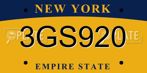 3GS920 New York License Plate