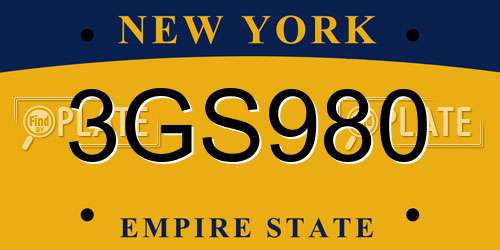 3GS980 New York License Plate