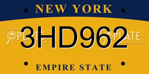 3HD962 New York License Plate