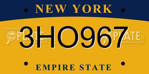 3HO967 New York License Plate