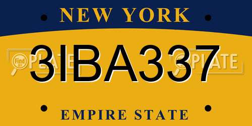 3IBA337 New York License Plate