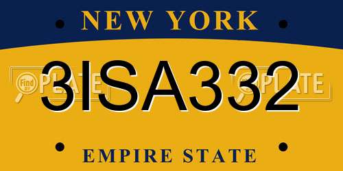 3ISA332 New York License Plate