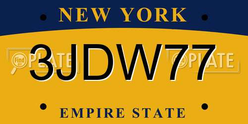 3JDW77 New York License Plate