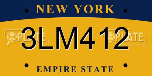 3LM412 New York License Plate