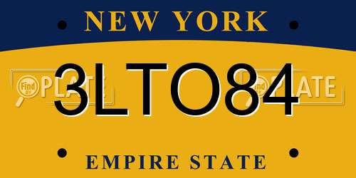3LTO84 New York License Plate