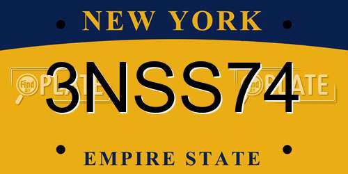 3NSS74 New York License Plate