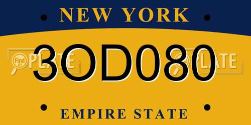 3OD080 New York License Plate