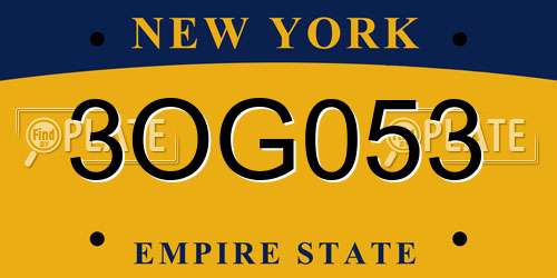 3OG053 New York License Plate