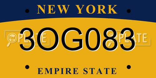 3OG083 New York License Plate