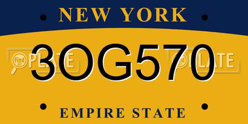 3OG570 New York License Plate
