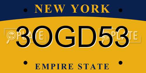3OGD53 New York License Plate