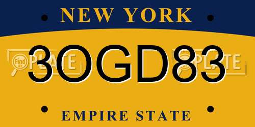 3OGD83 New York License Plate
