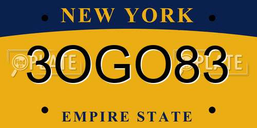 3OGO83 New York License Plate