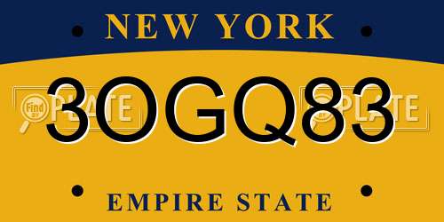 3OGQ83 New York License Plate
