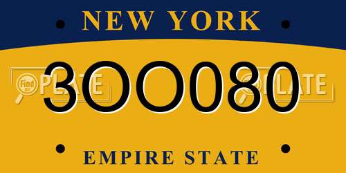 3OO080 New York License Plate