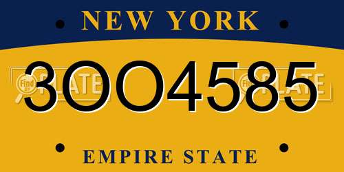 3OO4585 New York License Plate