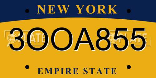 3OOA855 New York License Plate