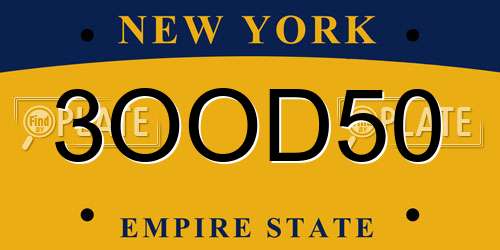 3OOD50 New York License Plate