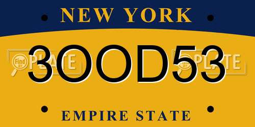 3OOD53 New York License Plate