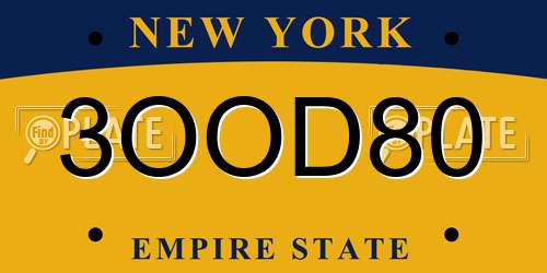 3OOD80 New York License Plate