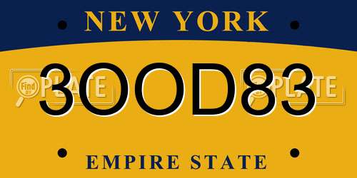 3OOD83 New York License Plate