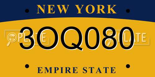 3OQ080 New York License Plate