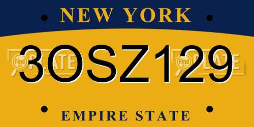 3OSZ129 New York License Plate