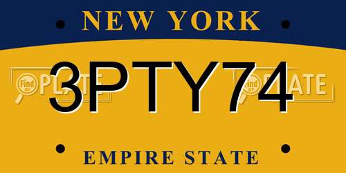 3PTY74 New York License Plate