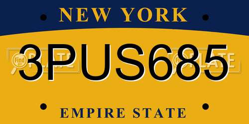 3PUS685 New York License Plate