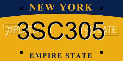 3SC305 New York License Plate