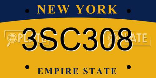 3SC308 New York License Plate