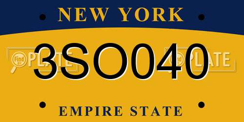 3SO040 New York License Plate