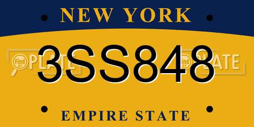 3SS848 New York License Plate