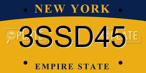 3SSD45 New York License Plate