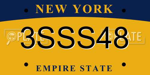 3SSS48 New York License Plate