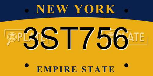 3ST756 New York License Plate