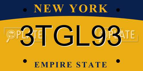 3TGL93 New York License Plate
