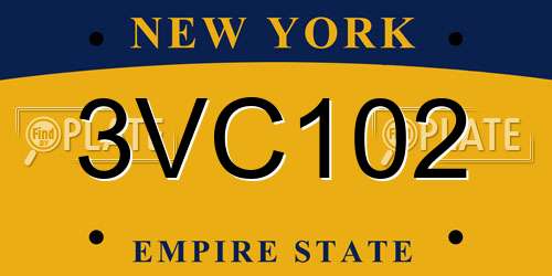 3VC102 New York License Plate