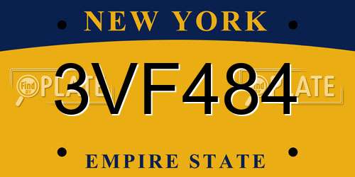 3VF484 New York License Plate