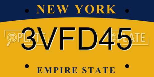 3VFD45 New York License Plate