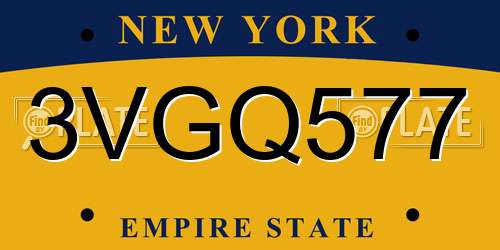 3VGQ577 New York License Plate