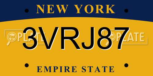 3VRJ87 New York License Plate