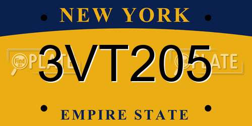 3VT205 New York License Plate