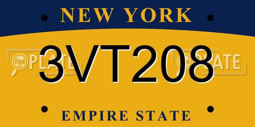 3VT208 New York License Plate