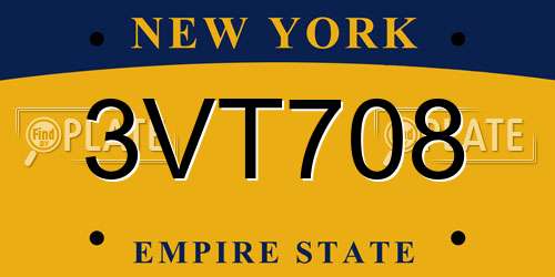 3VT708 New York License Plate