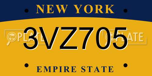 3VZ705 New York License Plate