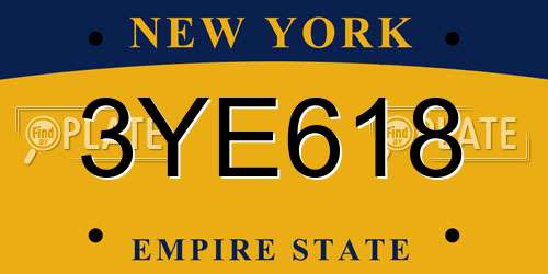 3YE618 New York License Plate