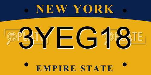 3YEG18 New York License Plate