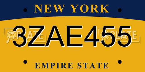 3ZAE455 New York License Plate