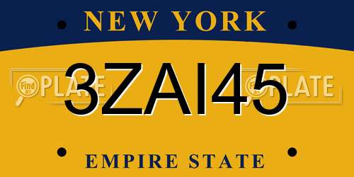 3ZAI45 New York License Plate
